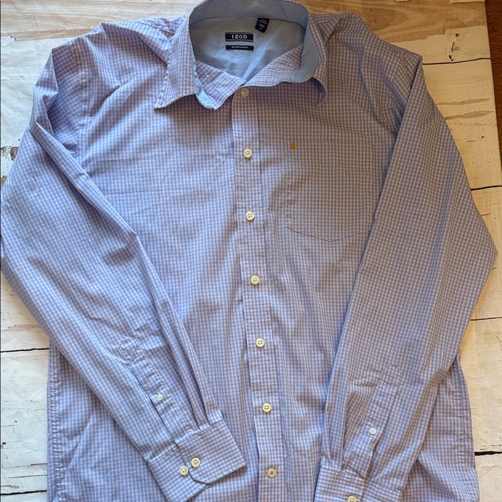 Izod Men's Light Blue/Pink Plaid Button Down Shirt